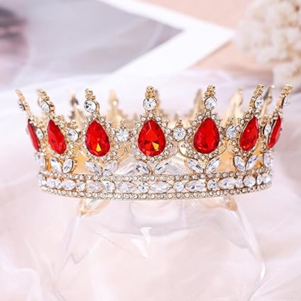 Stunning Red and Gold Gemstone Tiara‎ Crown Princess Royal Queen Cosplay